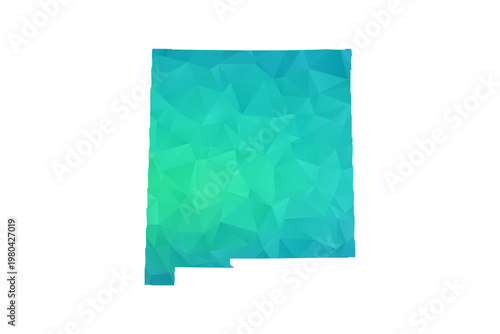 New Mexico Map - Polygon Style Vector Illustration in Green and Blue Gradient, Low Poly Geometric Design, Isolated on White Background, Perfect for Infographics and Learning Use.