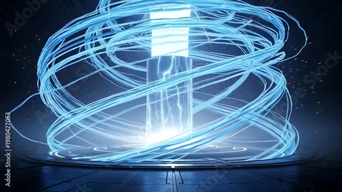 Blue Light Trails Forming Abstract Spiral Shapes.