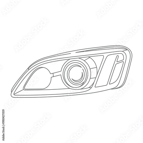 Car Headlight Outline Drawing Representing Modern Automotive Lighting Technology and Spare Parts