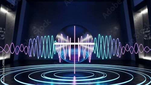 Futuristic Sound Wave Visualization in Dark Room.