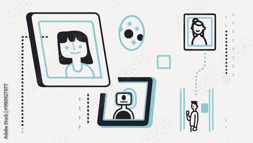 Flat illustration of ai chatbot acting as virtual assistant on devices with user interface elements