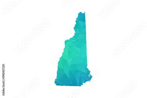 New Hampshire Map - Polygon Style Vector Illustration in Green and Blue Gradient, Low Poly Geometric Design, Isolated on White Background, Perfect for Infographics and Learning Use.