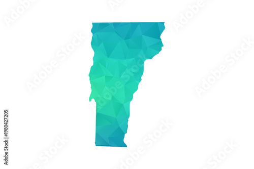 Vermont Map - Polygon Style Vector Illustration in Green and Blue Gradient, Low Poly Geometric Design, Isolated on White Background, Perfect for Infographics and Learning Use.