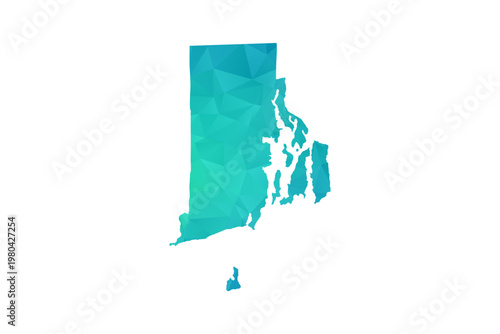 Rhode Island Map - Polygon Style Vector Illustration in Green and Blue Gradient, Low Poly Geometric Design, Isolated on White Background, Perfect for Infographics and Learning Use.