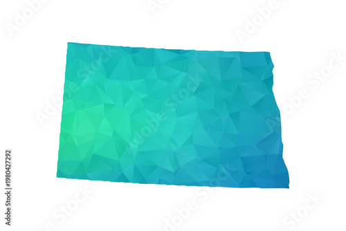 North Dakota Map - Polygon Style Vector Illustration in Green and Blue Gradient, Low Poly Geometric Design, Isolated on White Background, Perfect for Infographics and Learning Use.