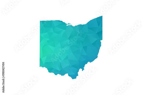 Ohio Map - Polygon Style Vector Illustration in Green and Blue Gradient, Low Poly Geometric Design, Isolated on White Background, Perfect for Infographics and Learning Use.