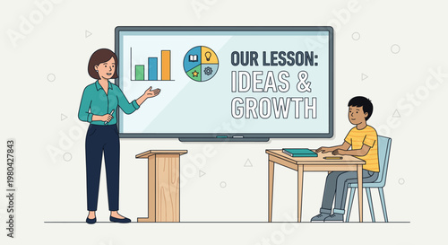 Flat Minimalist Illustration Set of Startup Pitch, Ocean Cleanup, Digital Healthcare, E-learning, Marketing Analytics, Airport Kiosk, Coffee Brewing, VR Gaming, Rocket Launch, and Home Plant Decoratio