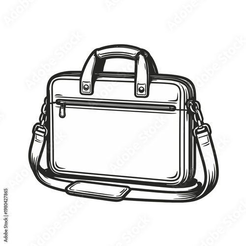 Stylish black and white illustration of a professional briefcase with shoulder strap, perfect for business and travel