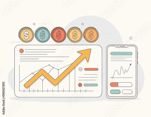 Flat Minimalist Illustration Set of Startup Pitch, Ocean Cleanup, Digital Healthcare, E-learning, Marketing Analytics, Airport Kiosk, Coffee Brewing, VR Gaming, Rocket Launch, and Home Plant Decoratio