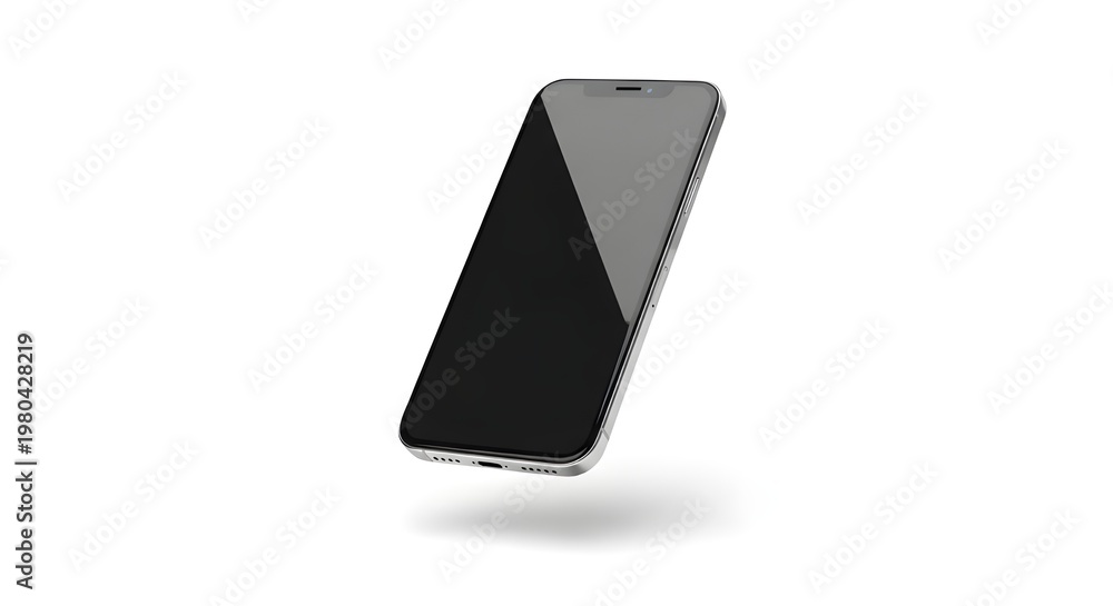 Naklejka premium Modern smartphone floating isolated on white, blank screen mockup