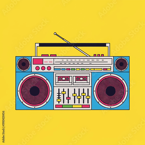Retro Boombox Stereo Music Player Device.