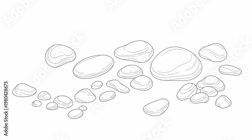 Collection of various sized smooth river rocks and pebbles.