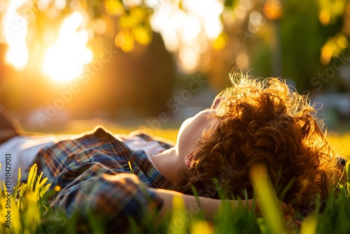 Recovering from Burnout: A Person Relaxing on Grass Under Sunset Glow