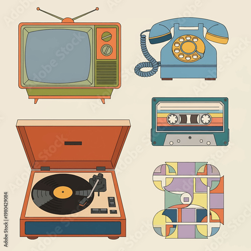 Retro Electronic Devices and Music Players.