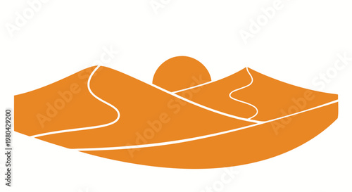 Stylized Desert Landscape with Sun and Sand Dunes - Orange Graphic Icon
