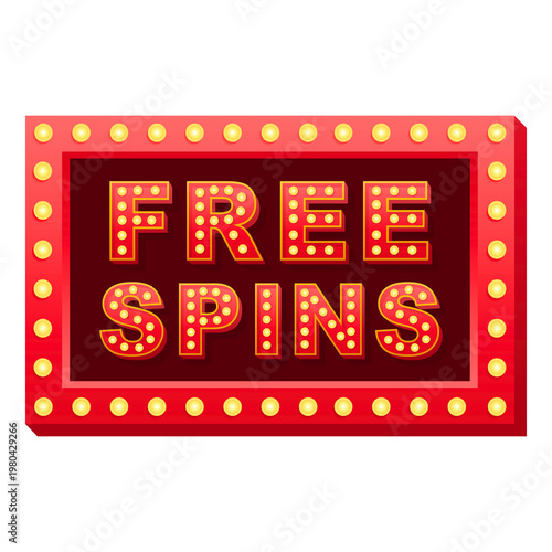 Retro Marquee Light Sign with Free Spins Text Isolated on transparent png