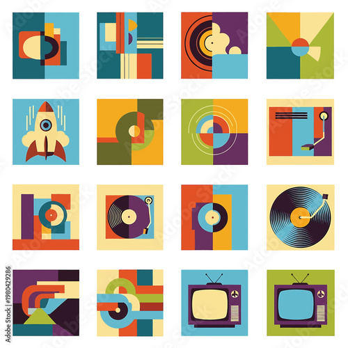 Retro Media and Music Symbols.