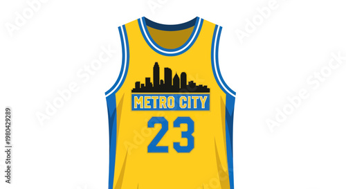 Yellow Basketball Jersey with Metro City Skyline and Number 23