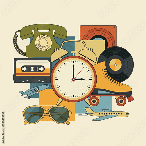 Retro travel and communication objects.