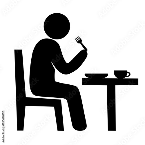 Person Eating Meal at Table with Fork Simple Black and White Icon Illustration

椅子に座ってフォークで食事をする人のシンプルモノクロアイコンイラスト