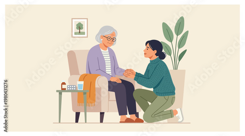 Canvas Print Elderly woman receiving emotional support.
