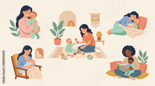 Women sitting with babies indoors.