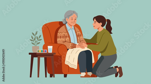 Young woman helping senior woman.