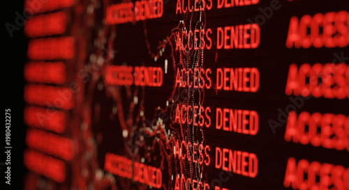 サイバー攻撃やシステム障害を象徴するアクセス拒否の赤い警告画面 デジタル セキュリティの脅威