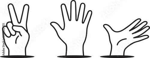 hand gesture icon set peace open wave line art vector illustration