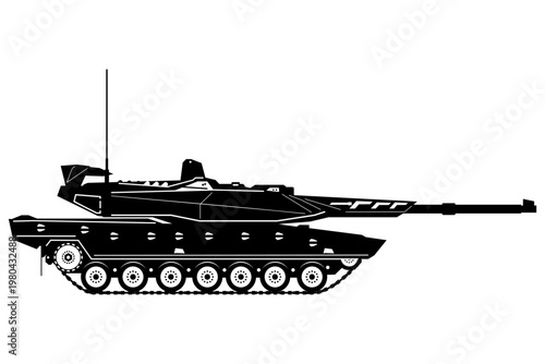 Ground Defense Panther Tank Germany Future Vehicle. Anti Tank Drone Aircraft Main Battle Tank Icon In White Background.