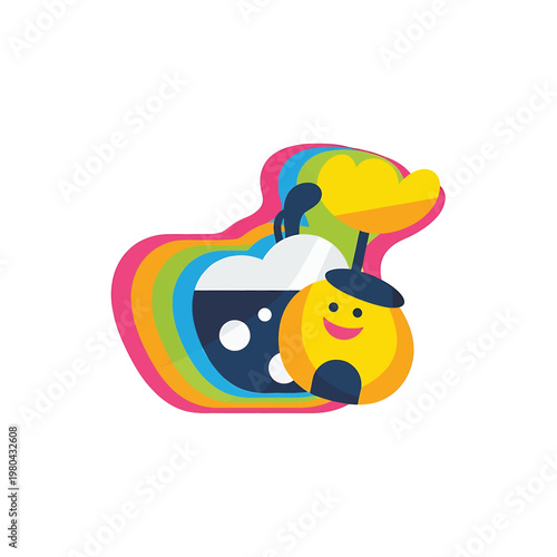 Smiling Yellow Bee Character Face Closeup.