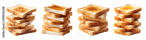 Stacked toasted bread slices collection for breakfast menu design PNG set isolated on transparent background
