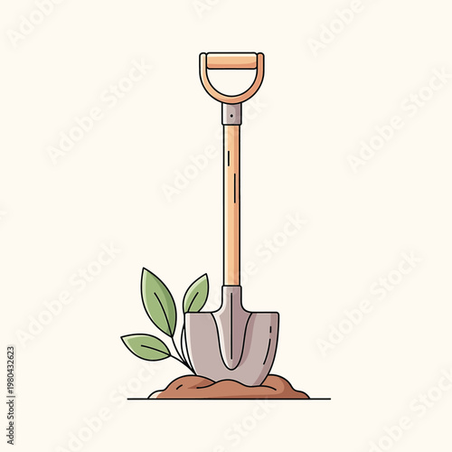 Shovel with green plant sprouts growing.