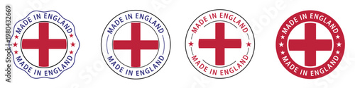Made in England Round Stamp Badge Icons Set with English Flag Saint George Cross Vector