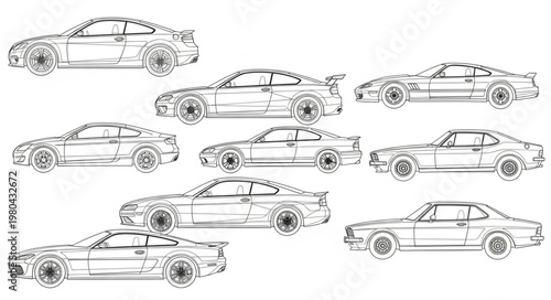 Collection of Hand Drawn Sports Cars and Classic Automobiles.