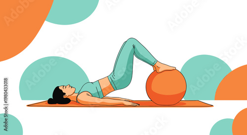 Woman performs fitness exercise with stability ball on mat in gym