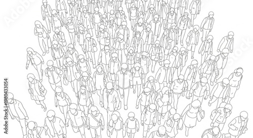 Abstract pattern of many small human figures forming a larger shape.