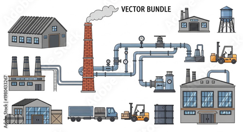 Industrial factory and manufacturing elements vector illustration.