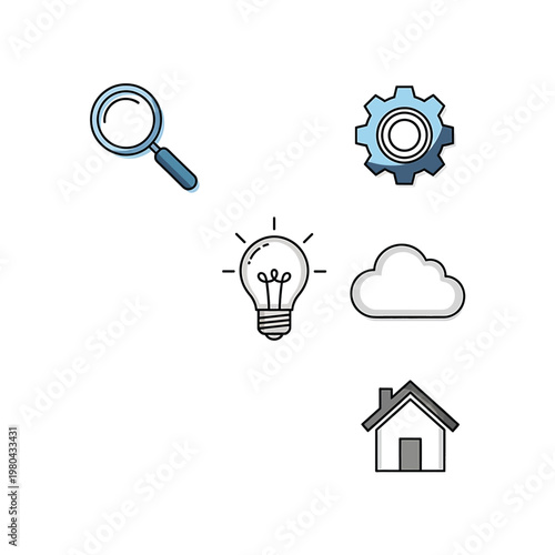Simple line icons of house and tools.