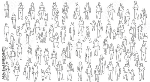 Abstract pattern of many small figures in black and white.