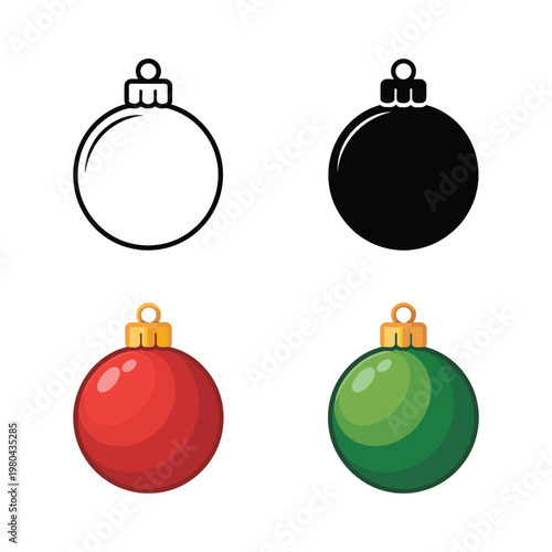 Christmas baubles icon collection, winter fair decoration set, tree trimming workshop, holiday market promotion, festive party design, vector illustration