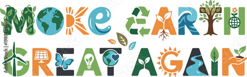 Environmental conservation concept with creative typography and eco-friendly symbols