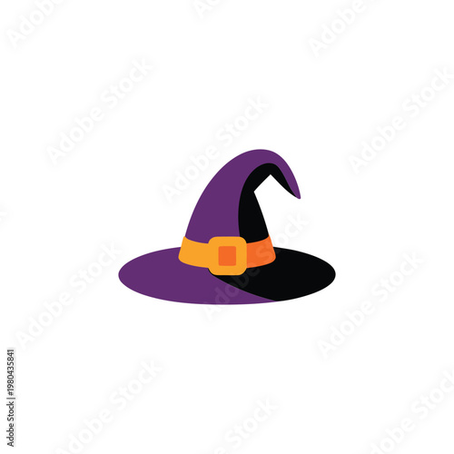 Purple witch hat illustration, magic costume graphic, halloween festival poster element, fantasy badge, wizard theme icon, vector artwork for design