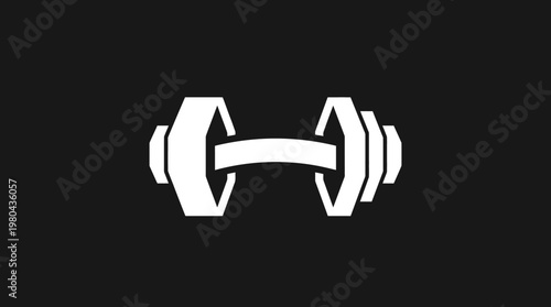 Minimalist White Dumbbell Icon on Black Background