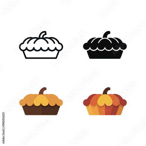 Pumpkin pie and cupcake icons collection, fall dessert graphics for thanksgiving dinner invitations, bakery packaging, holiday recipe cards, seasonal marketing