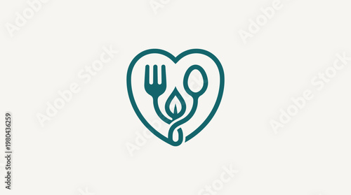 Healthy Food Logo with Heart and Utensils