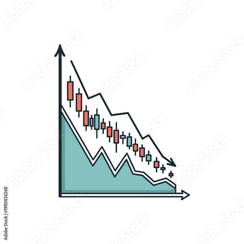 Bearish stock market candlestick chart with downward trend arrow