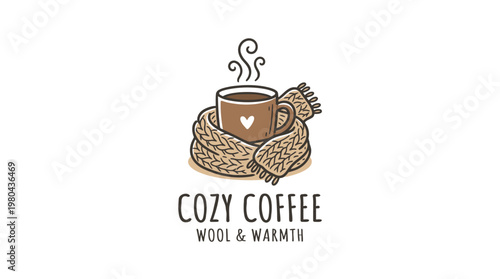 Cozy Coffee Cup Logo with Scarf