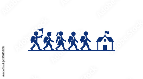 Children Walking to School in Blue Silhouette