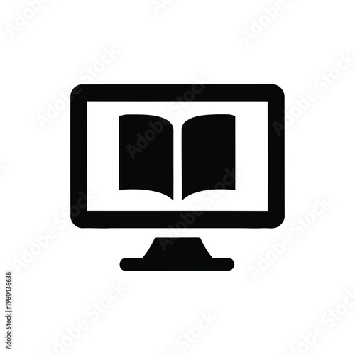 Online library icon, digital reading day poster, education fair branding, e learning course display, study resources banner, vector illustration set